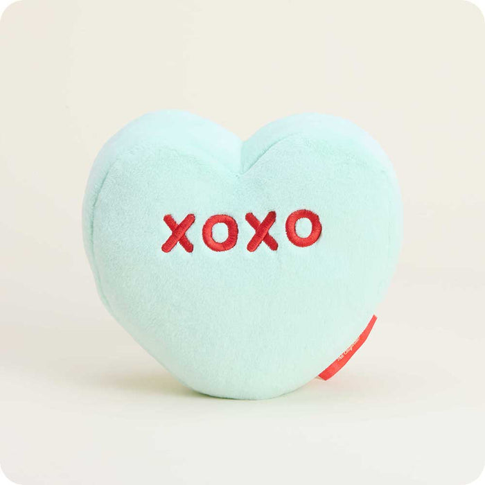 microwavable sweethearts green xoxo conversation heart warmies plush front detail