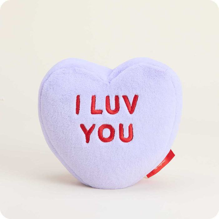 microwavable sweethearts purple I luv you conversation heart warmies plush valentine's gift