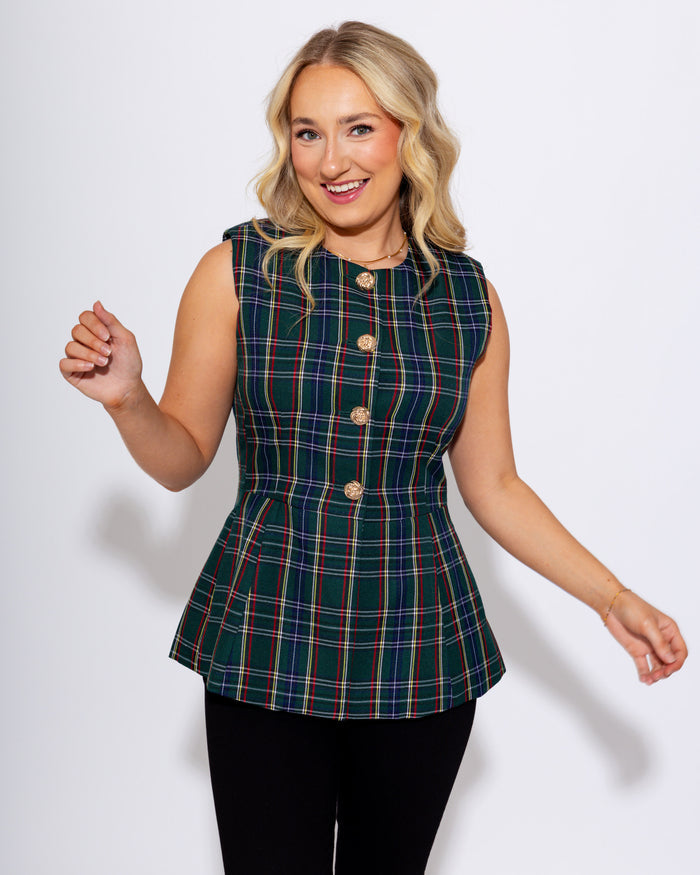 Tailored Tartan Vest in Green