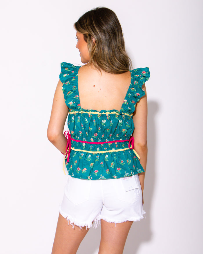 Teal Petal Threaded Peplum Top