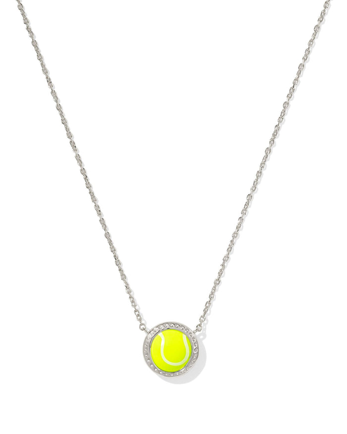 Tennis Short Pendant Necklace in Rhodium Chartreuse Magnesite