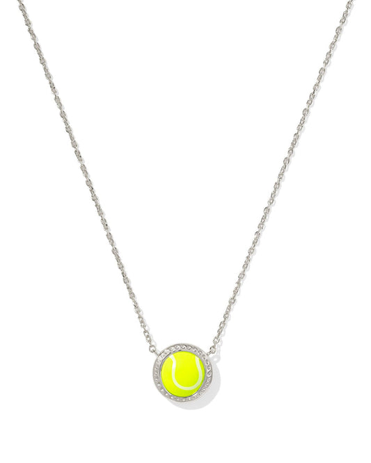Tennis Short Pendant Necklace in Rhodium Chartreuse Magnesite