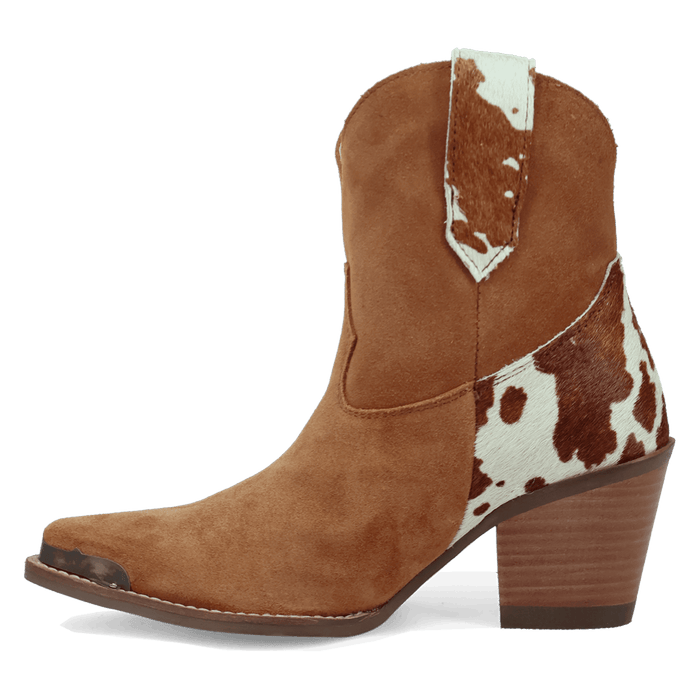PRODUCT SHOT TEXAS CHARM SUEDE LEATHER BOOTIE AT 135 DEGREE OUTSIDE ANGLE