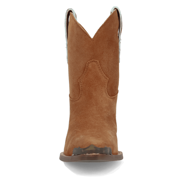 PRODUCT SHOT TEXAS CHARM SUEDE LEATHER BOOTIE AT FRONT ANGLE