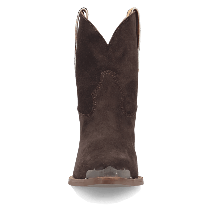 PRODUCT SHOT TEXAS CHARM SUEDE LEATHER BOOTIE AT FRONT ANGLE