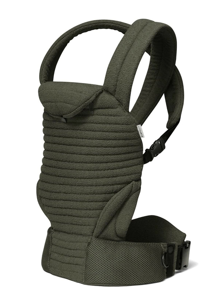 forest green side view of the jumpsuit armadillo baby carrier