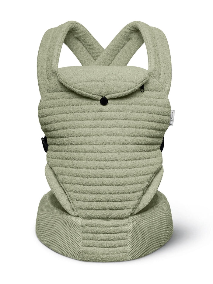front view matcha green armadillo baby carrier by Bumpsuit on a white background