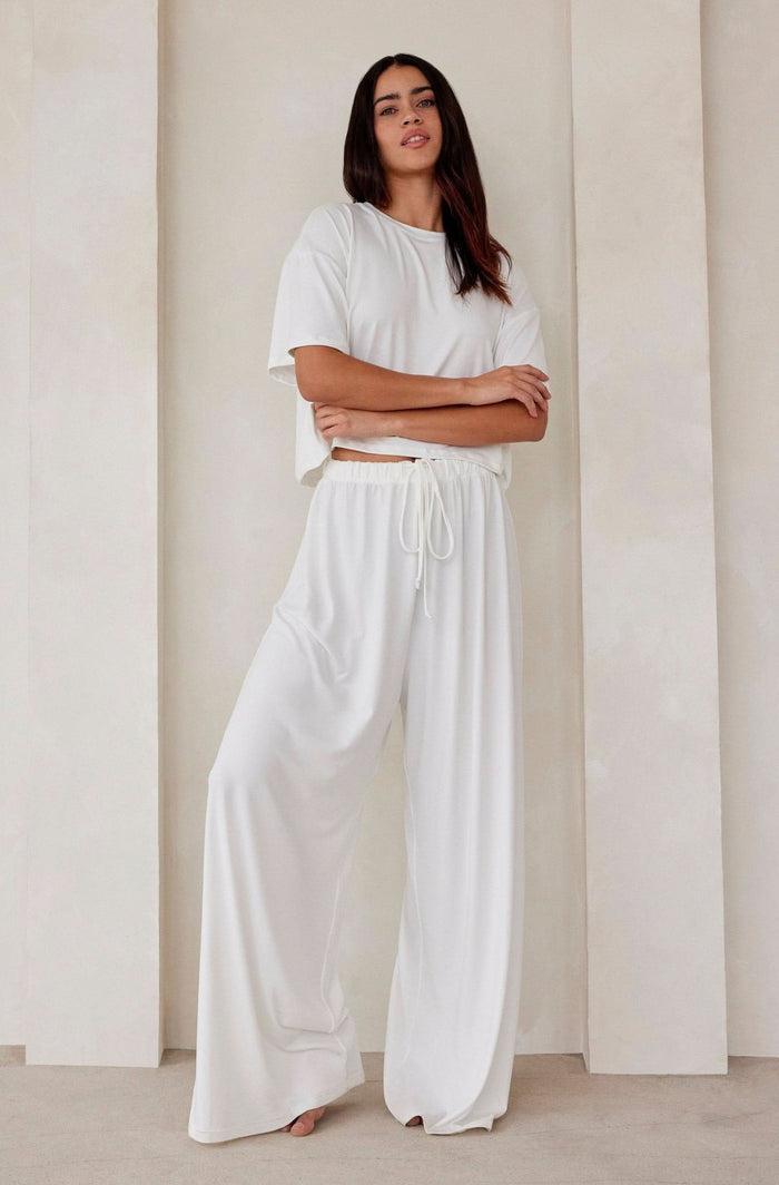 Bumpsuit Maternity Loungewear The Cloud Slim Drawstring Pant in Ivory