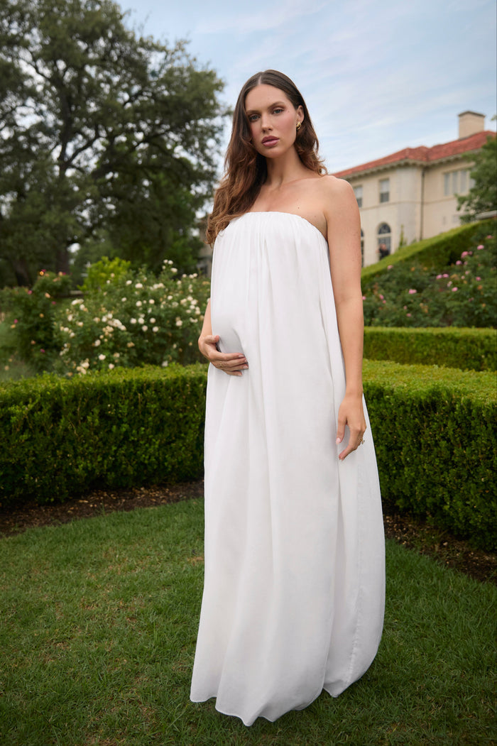 Bumpsuit Maternity Dress The Dahlia Maxi Dress in Ivory