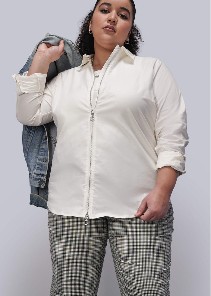 The Essential Long Sleeve Oxford Zip Up Shirt