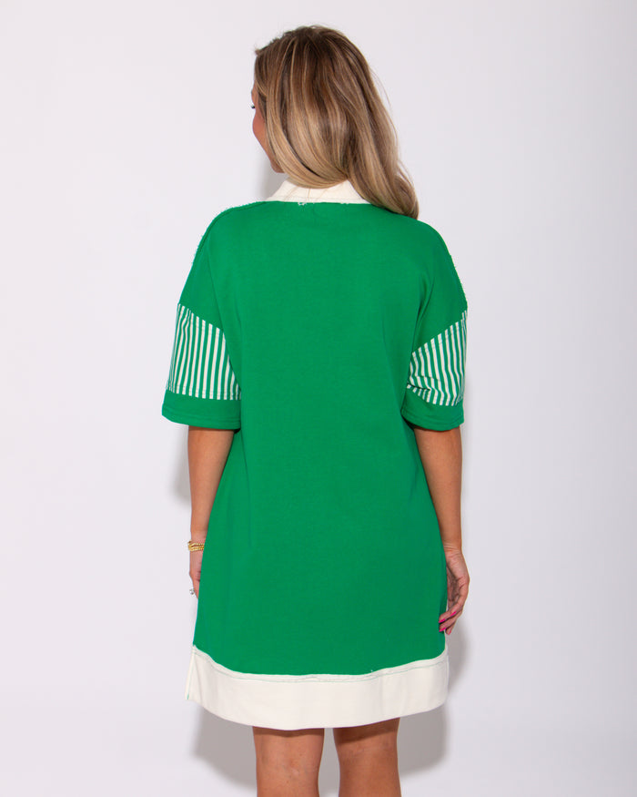 The Stripe Edge Dress in Kelly Green