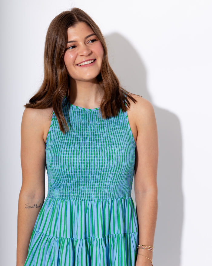 The Sweet & Striped Smocked Mini in Green