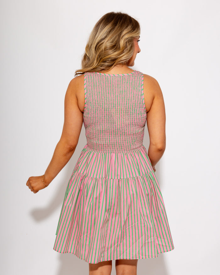 The Sweet & Striped Smocked Mini in Pink