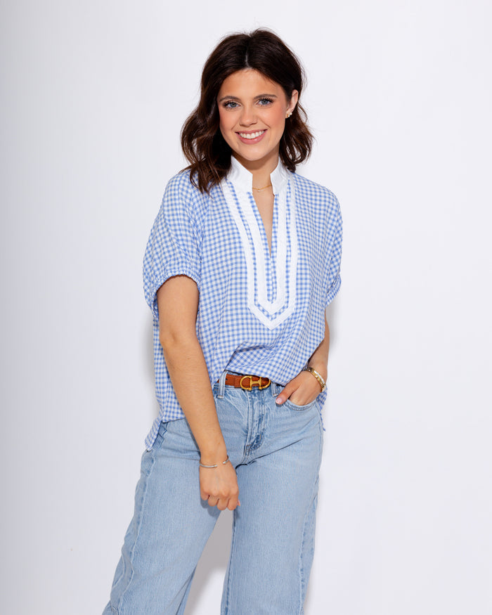 Timeless Gingham Contrast Top in Blue