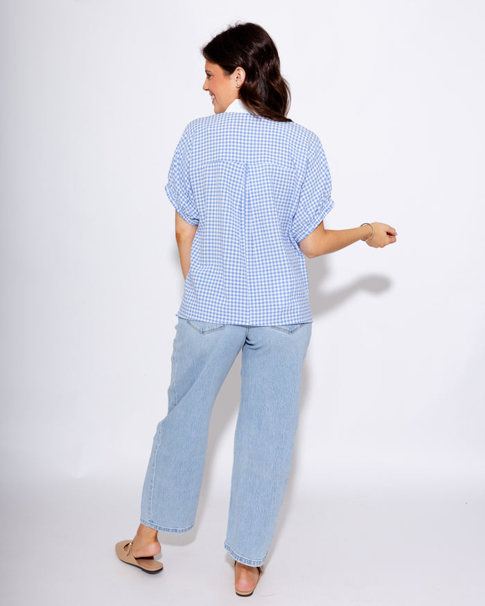 Timeless Gingham Contrast Top in Blue