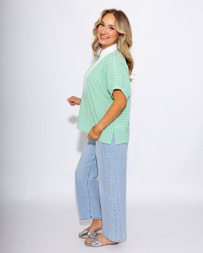 Timeless Gingham Contrast Top in Green