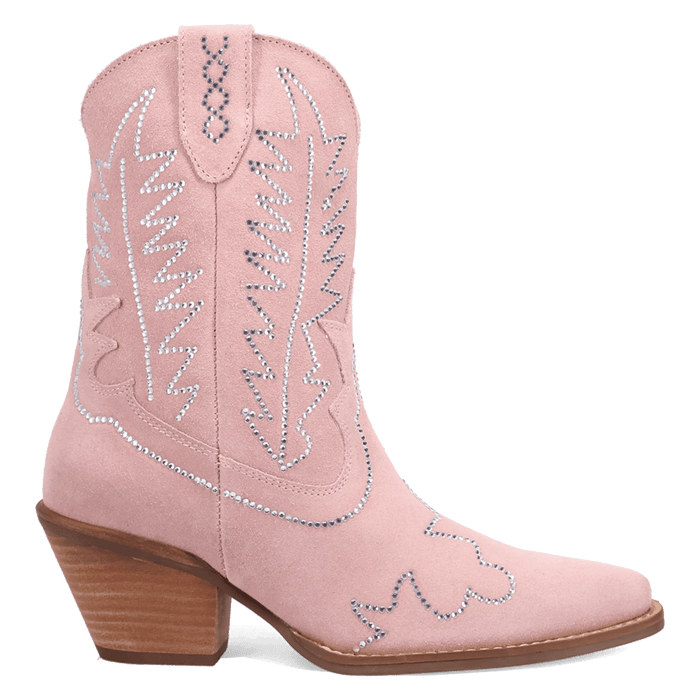 PRODUCT SHOT TINY PONY SUEDE LEATHER BOOTIE AT 90 DEGREE INSIDE ANGLE