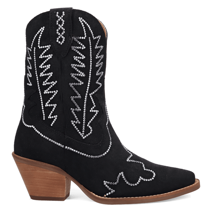 PRODUCT SHOT TINY PONY SUEDE LEATHER BOOTIE AT 90 DEGREE INSIDE ANGLE