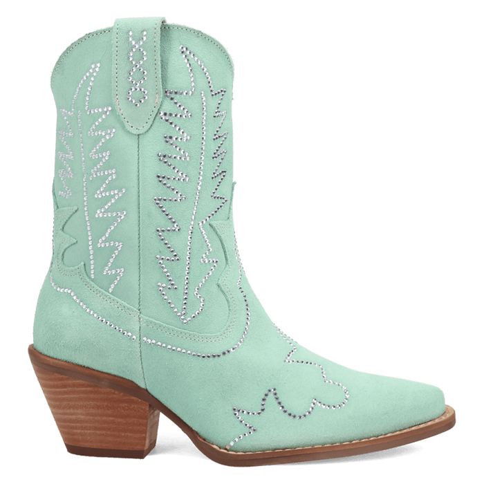 PRODUCT SHOT TINY PONY SUEDE LEATHER BOOTIE AT 90 DEGREE INSIDE ANGLE