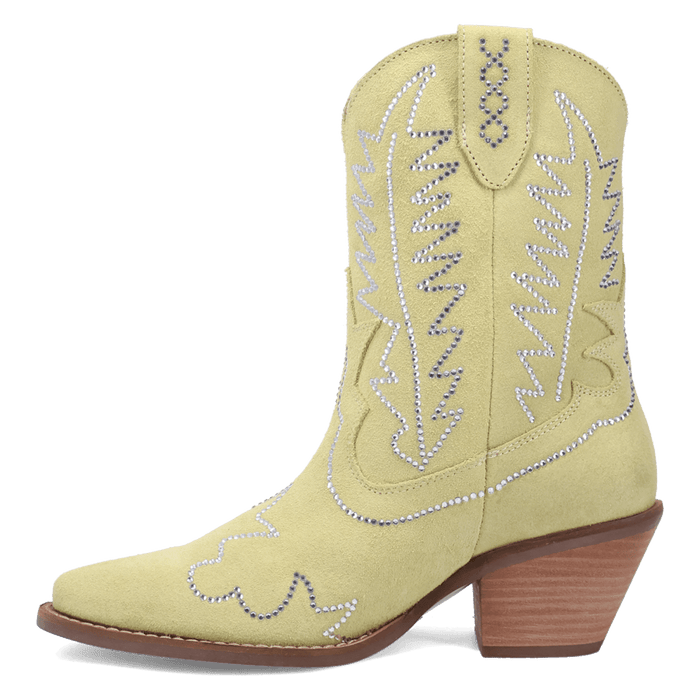 PRODUCT SHOT TINY PONY SUEDE LEATHER BOOTIE AT 135 DEGREE OUTSIDE ANGLE