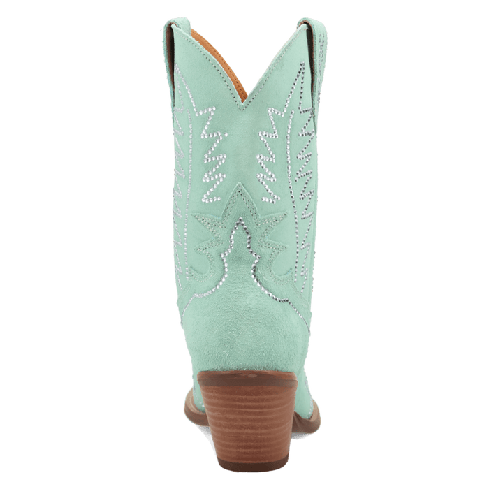 PRODUCT SHOT TINY PONY SUEDE LEATHER BOOTIE AT 180 DEGREE BACK ANGLE