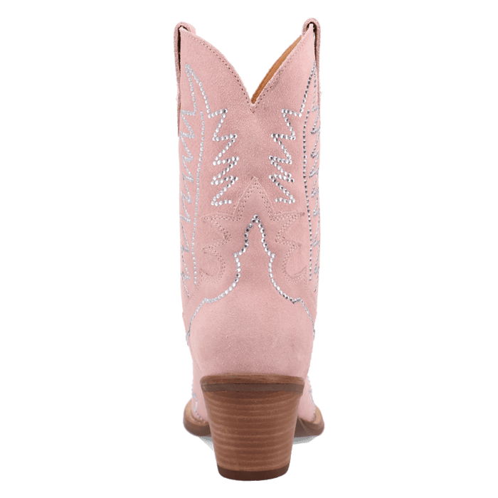 PRODUCT SHOT TINY PONY SUEDE LEATHER BOOTIE AT 180 DEGREE BACK ANGLE