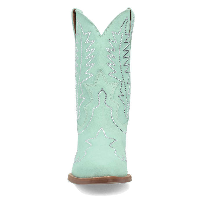 PRODUCT SHOT TINY PONY SUEDE LEATHER BOOTIE AT FRONT ANGLE