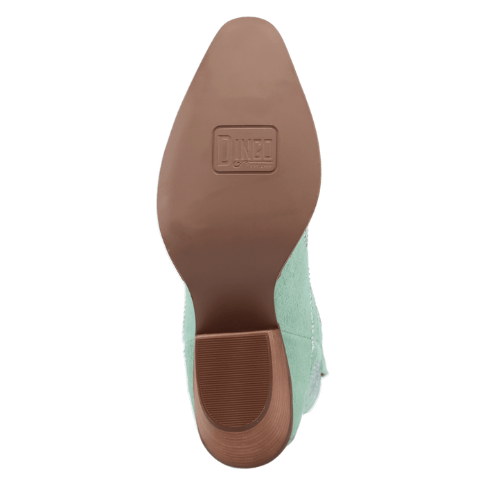 PRODUCT SHOT TINY PONY SUEDE LEATHER BOOTIE AT OUTSOLE ANGLE