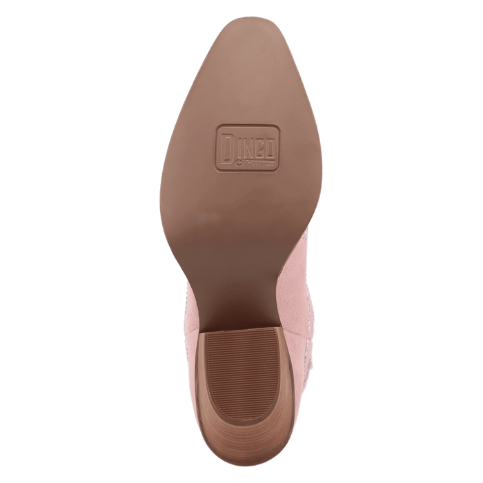PRODUCT SHOT TINY PONY SUEDE LEATHER BOOTIE AT OUTSOLE ANGLE