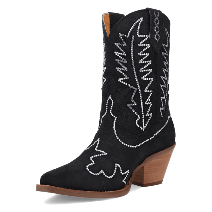 PRODUCT SHOT TINY PONY SUEDE LEATHER BOOTIE AT 225 DEGREE ANGLE