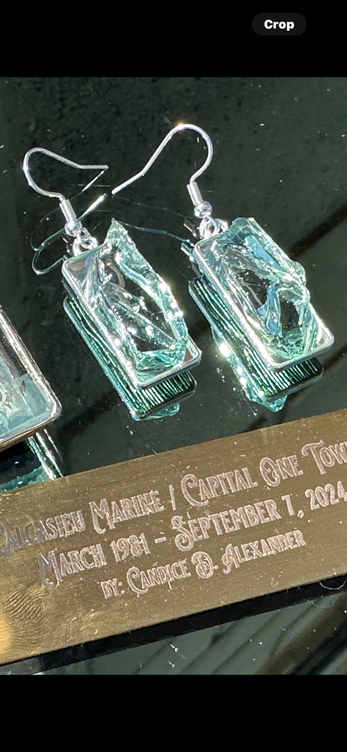 Tower Glass Silver Rectangle Tray Dangle Earrings