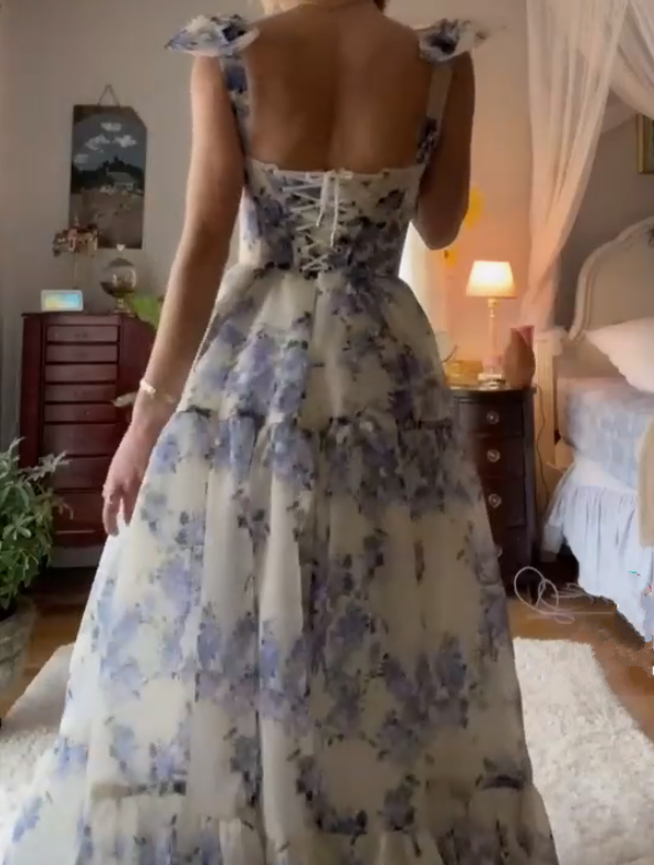Trendy Prom Dress 2022 A-line Flora Chiffon with corset