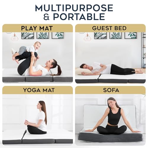 Tri-Fold Full Memory Foam Mattress – Foldable Guest Bed with Washable Cover