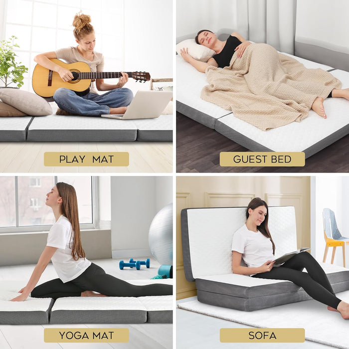 Tri-Fold Twin Memory Foam Mattress – Portable Guest Bed with Washable Cover