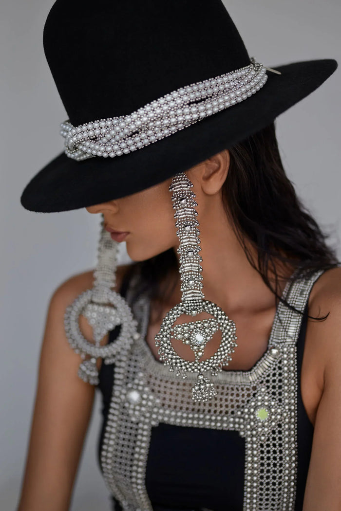 Object & Dawn Beaded modular hat accessory from polymer metal beads on neutral background