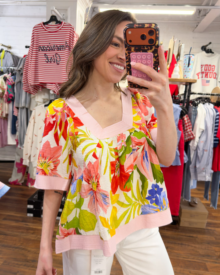 Tropical Print Border Top