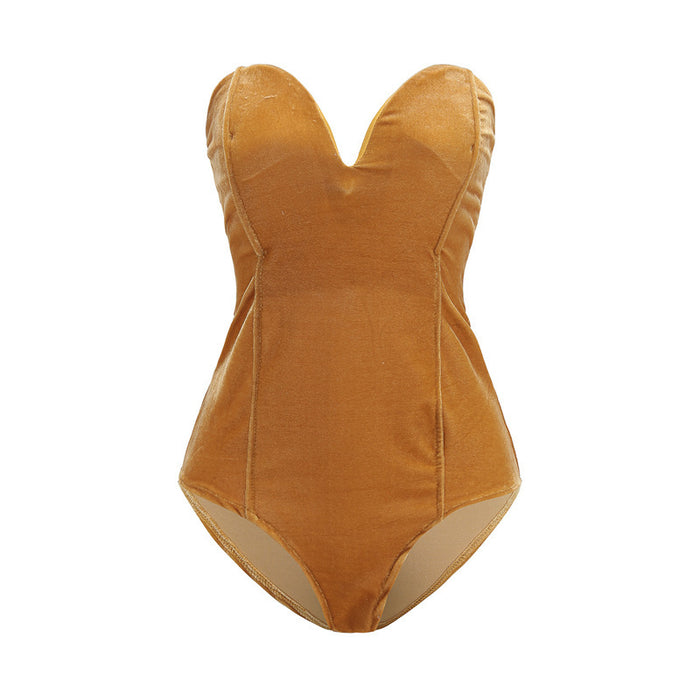Tube Top Velvet Bodysuit Leotard Corset Back