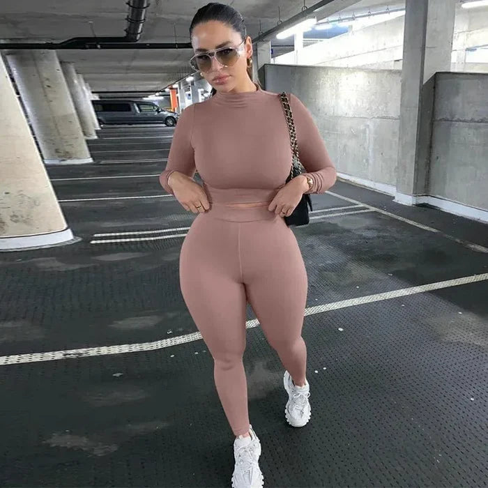 Two Piece Workout Set for Women - Long Sleeve Yoga Fitness Outfit for Comfortable Performance - Allen-Fitness