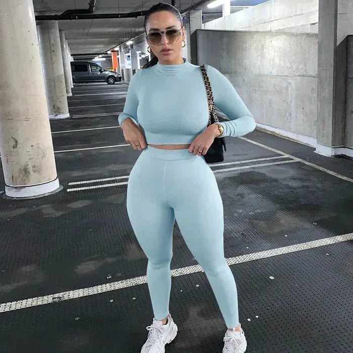 Two Piece Workout Set for Women - Long Sleeve Yoga Fitness Outfit for Comfortable Performance - Allen-Fitness