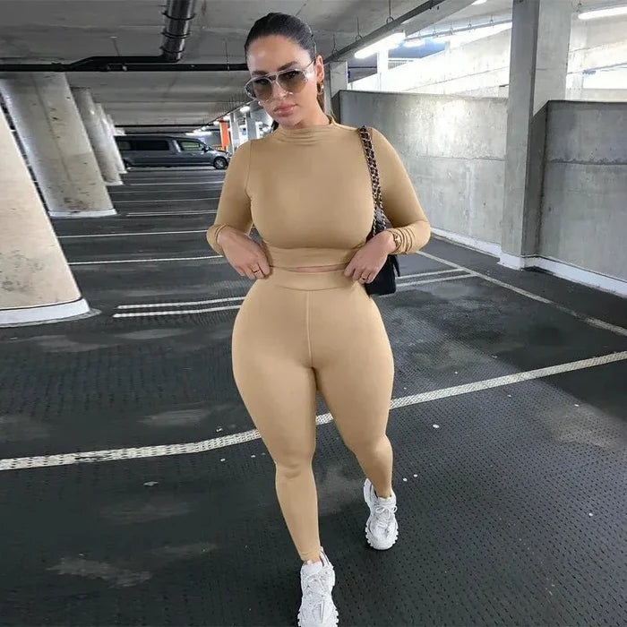 Two Piece Workout Set for Women - Long Sleeve Yoga Fitness Outfit for Comfortable Performance - Allen-Fitness