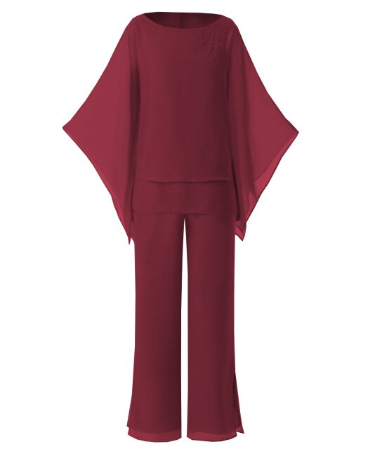 Two Pieces Chiffon Women Plus Size Outfits Mother of Bride Pant Suits Evening Wedding Party Dress