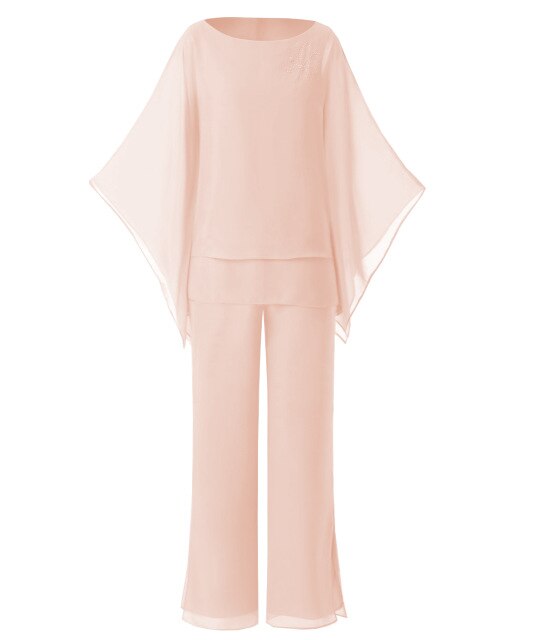 Two Pieces Chiffon Women Plus Size Outfits Mother of Bride Pant Suits Evening Wedding Party Dress