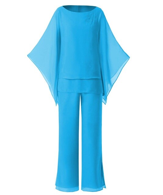Two Pieces Chiffon Women Plus Size Outfits Mother of Bride Pant Suits Evening Wedding Party Dress
