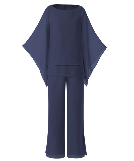Two Pieces Chiffon Women Plus Size Outfits Mother of Bride Pant Suits Evening Wedding Party Dress