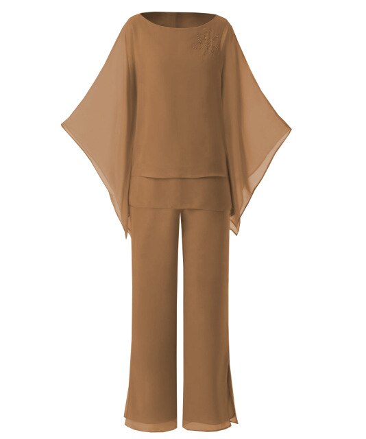 Two Pieces Chiffon Women Plus Size Outfits Mother of Bride Pant Suits Evening Wedding Party Dress