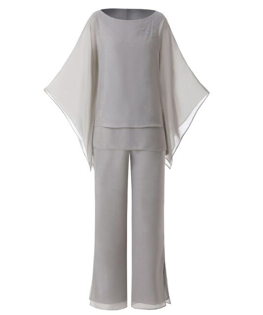 Two Pieces Chiffon Women Plus Size Outfits Mother of Bride Pant Suits Evening Wedding Party Dress
