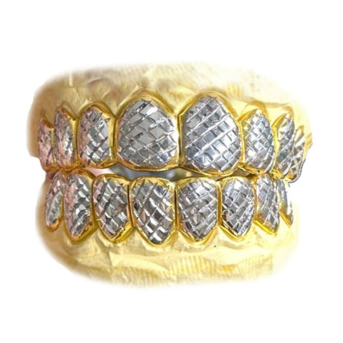 Two-Tone with White Diamond Cuts Grillz Top or Bottom