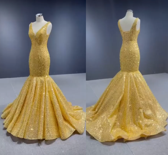 Unique Prom Dress 2022 Straps Mermaid Sequin with Corset Back