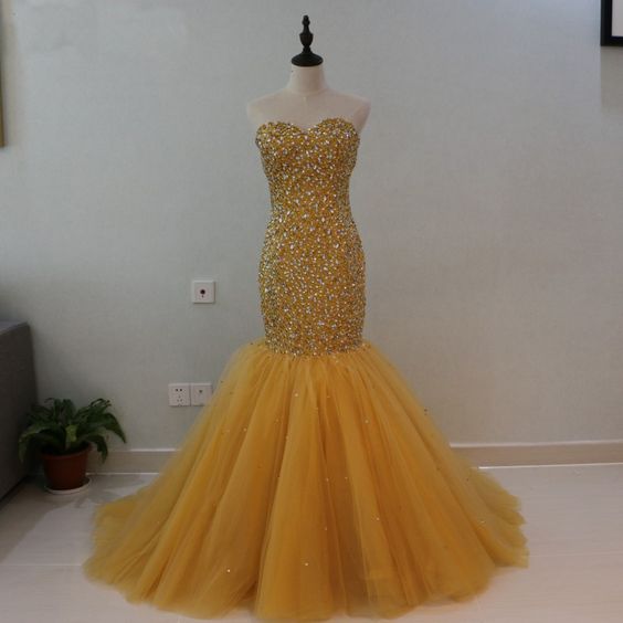 Unique Prom Dress 2022 Sweetheart neckline Strapless Mermaid Sequin