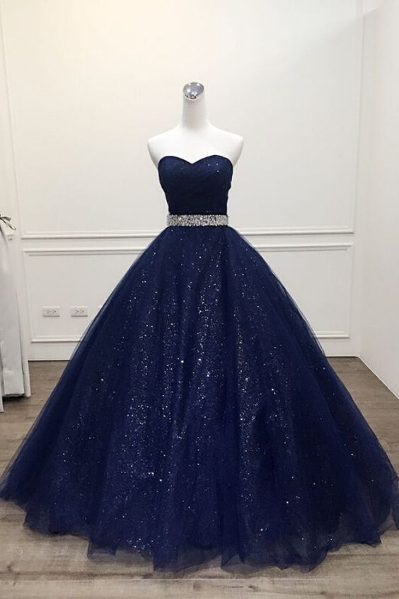 Unique Prom Dress 2023 A-line Sweetheart Neck Strapless Tulle with Sequin
